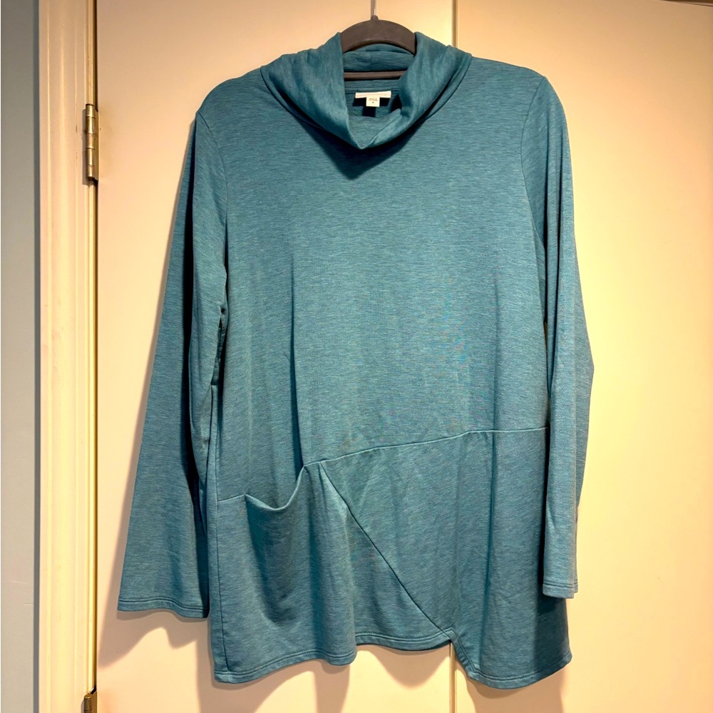 J Jill Teal Cowl Neck Tunic Top